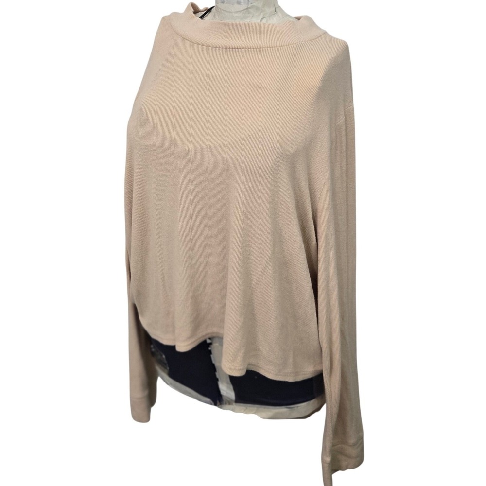 BP Womens Top 4X Beige Ribbed Knit Long Sleeve Mock Neck Stretch Plus Size